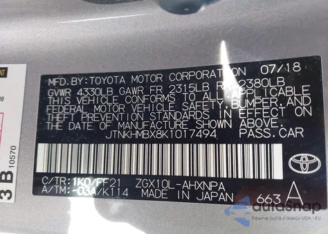 2019 Toyota C-Hr Xle из США, поврежденный, VIN JTNKHMBX8K1017494